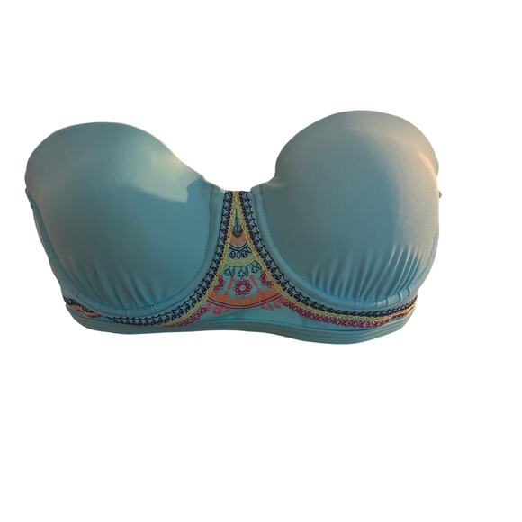 Hobie Sky Blue Embroidered Size XL Swimsuit Strapless Top Cool Boho Pool Style - Picture 2 of 6